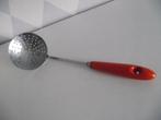 vintage RVS schuimspaan oranje houten handvat England 30 cm, Ophalen of Verzenden