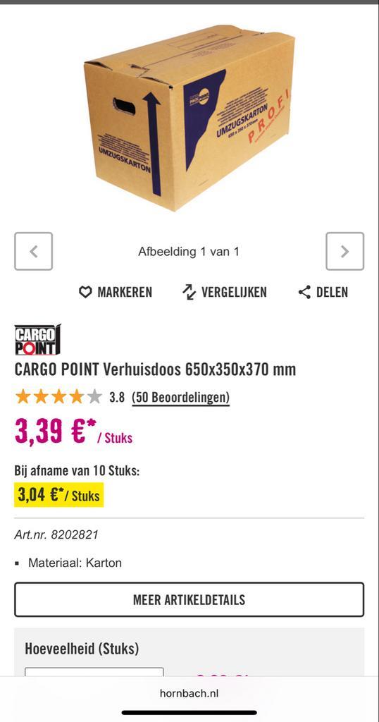 CARGO POINT Verhuisdoos 650x350x370 mm, Doe-het-zelf en Verbouw, Kratten en Dozen, Gebruikt, Doos, 35 tot 50 cm, Minder dan 40 cm