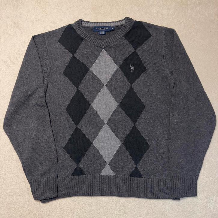 U.S. Polo Assn. Argyle V-hals Trui Maat M - Grijstinten, Kleding | Heren, Truien en Vesten, Zo goed als nieuw, Maat 48/50 (M)