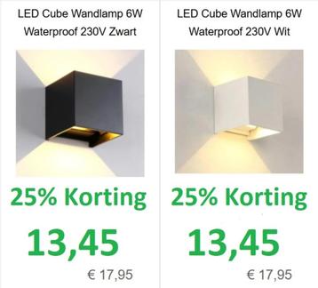 LED Cube Wandlamp 6W Waterproof 230V Wit / Zwart beschikbaar voor biedingen