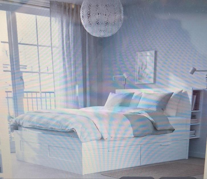 Ikea Brimnes bed met hoofdbord en kastjes 180x200, Huis en Inrichting, Slaapkamer | Bedden, Zo goed als nieuw, Tweepersoons, 180 cm
