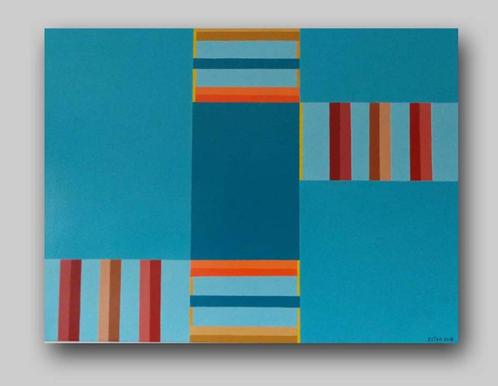Turkoois met blokken, Antiek en Kunst, Kunst | Schilderijen | Abstract, Ophalen