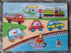 Houten puzzel voertuigen: auto, brandweer, ambulance, boot, Gebruikt, Ophalen of Verzenden, Van hout, Minder dan 10 stukjes