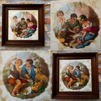 2 Tegels De Taarteters Dobbelaars dobbelen Esteban Murillo, Antiek en Kunst, Ophalen of Verzenden