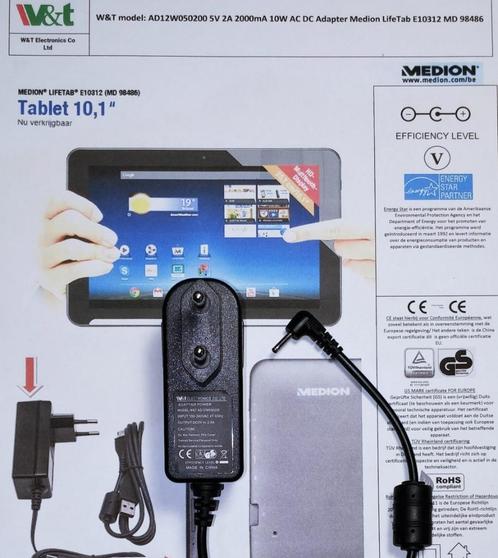 W&T AD12W050200 5V 2A 10W AC Adapter Lader Tablet LifeTab, Audio, Tv en Foto, Opladers, Ophalen of Verzenden