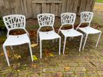 4 Witte Stapelstoelen Kunststof, Ophalen, Kunststof, Gebruikt, Wit