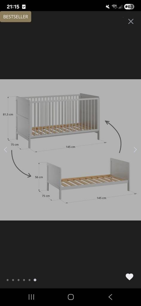 Petite Amélie Doorgroeiledikantje, Kinderen en Baby's, Kinderkamer | Bedden, Gebruikt, 140 tot 160 cm, 70 tot 85 cm, Lattenbodem