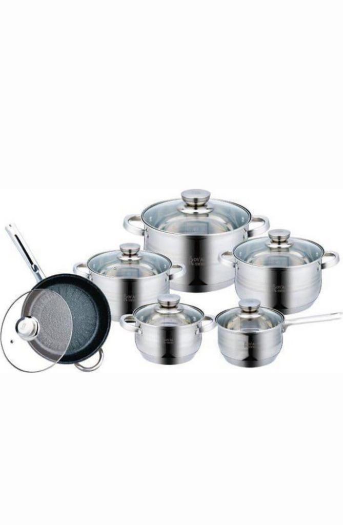 Nieuw in doos 12 delige pannenset voor iedere warmtebron, Huis en Inrichting, Keuken | Potten en Pannen, Nieuw, Pannenset, Rvs