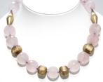 Prachtige Sterling Zilver Vermeil Rozenkwarts Ketting, Verzenden, Zilver, Ketting, Verguld