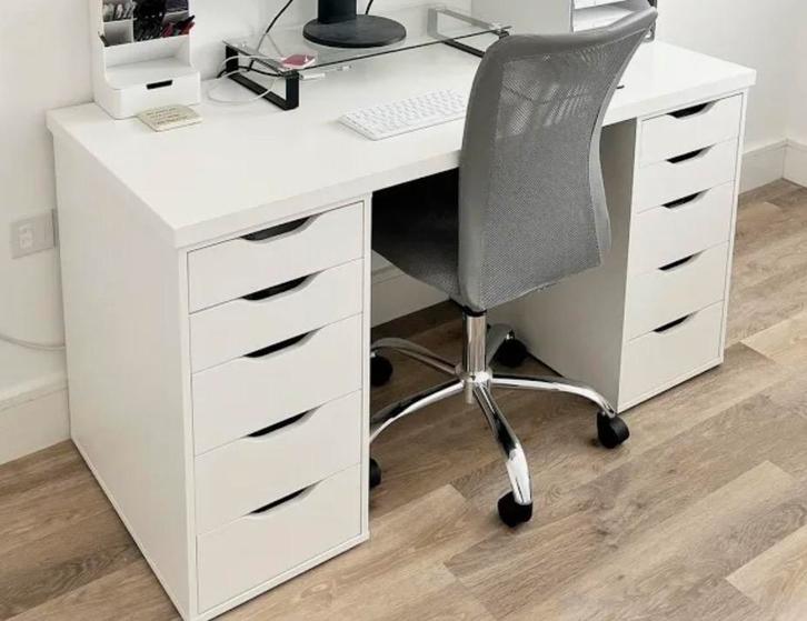 IKEA Alex bureau met 2 ladekasten wit, Huis en Inrichting, Bureaus, Zo goed als nieuw, Ophalen