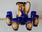 murano bladgoud glazen waterkan met 6 glazen, Antiek en Kunst, Ophalen of Verzenden