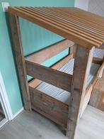 Steigerhouten bed met dakje, Ophalen, 70 tot 85 cm, 140 tot 160 cm, Zo goed als nieuw