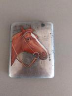 Zilveren .900 sigarettendoosje met geëmailleerd paard, Ophalen of Verzenden, Gebruikt, Tabaksdoos of Verpakking