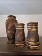 2 houten kandelaars en 1 houten vaas, Ophalen of Verzenden, Zo goed als nieuw