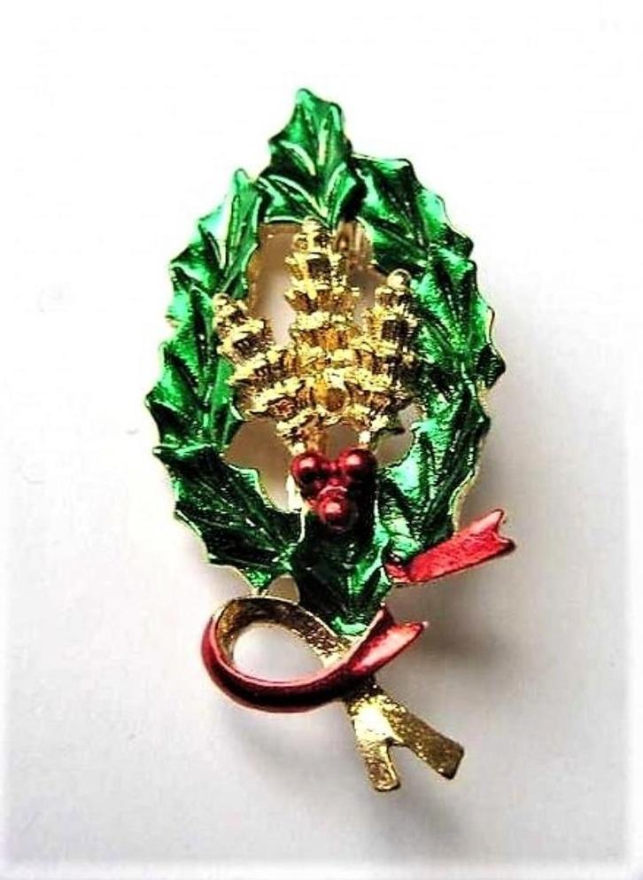 Stijlvolle vergulde kerstbroche met emaille (5331-409), Sieraden, Tassen en Uiterlijk, Broches, Nieuw, Overige materialen, Goud