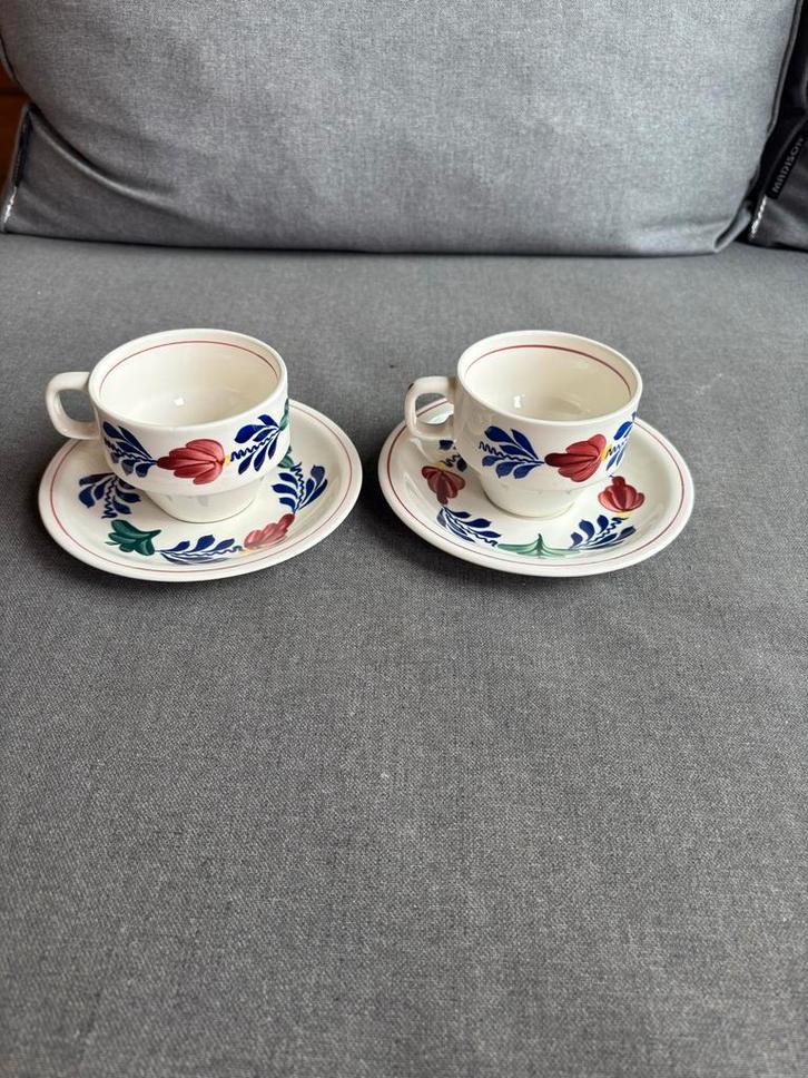 Boerenbont Kop en Schotel Set - Boch (2 stuks), Huis en Inrichting, Keuken | Servies, Gebruikt, Kop(pen) en/of Schotel(s), Boerenbont