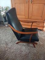 Vintage Schommelstoel Leer/Hout - Jaren 60, Antiek en Kunst, Ophalen