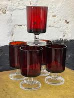 Set 5 vintage Luminarc Cavalier Rouge glazen rood glas, Ophalen of Verzenden, Zo goed als nieuw, Overige typen