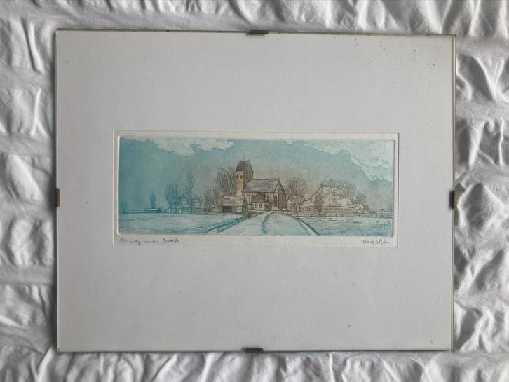 Litho van Fries dorp in buurt van Sneek, Antiek en Kunst, Kunst | Etsen en Gravures, Ophalen