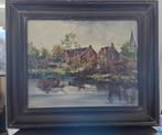 Oud schilderijtje landschap aan het water, Antiek en Kunst, Kunst | Schilderijen | Klassiek, Ophalen of Verzenden