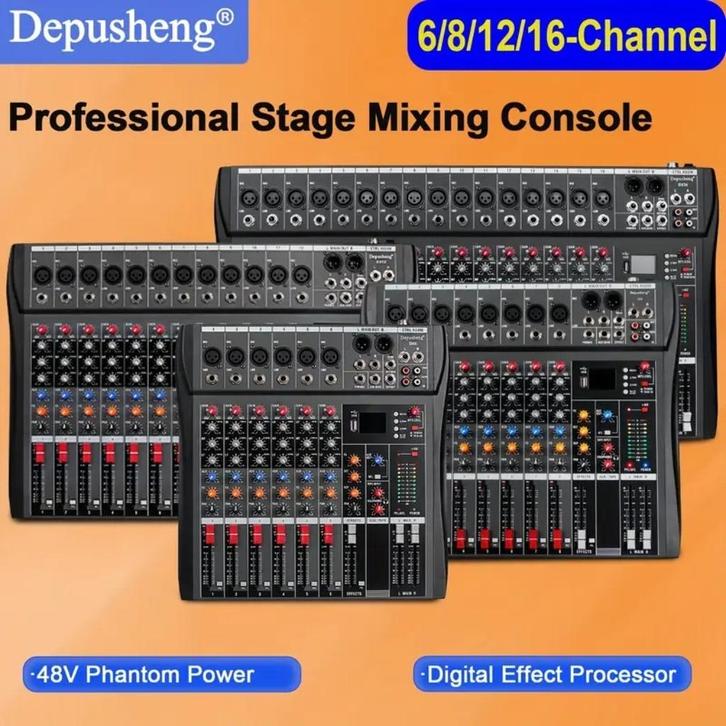 mixer /16‑Channel Audio Mixer USB-interface voor PC-, Muziek en Instrumenten, Mengpanelen, Nieuw, 10 tot 20 kanalen, Microfooningang