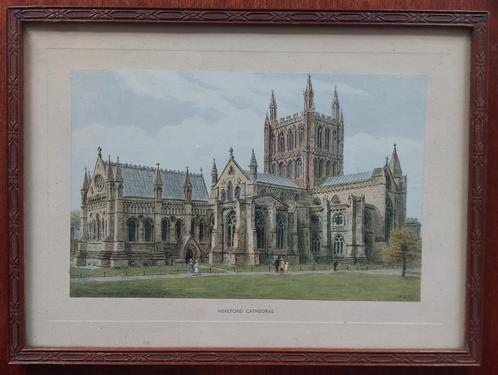 Prent van Hereford Cathedral, Antiek en Kunst, Kunst | Etsen en Gravures, Ophalen