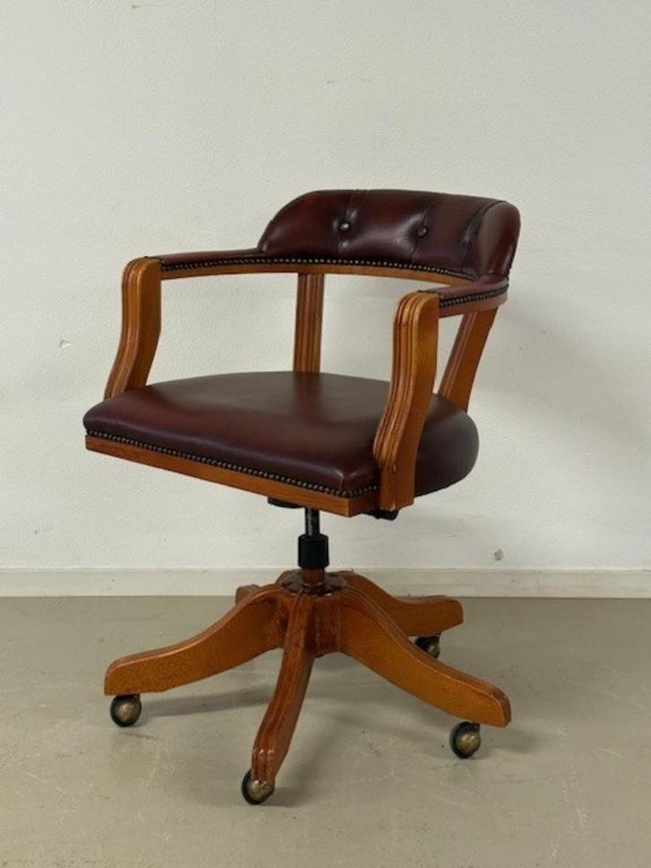 Engelse bureaustoel op draaivoet, Huis en Inrichting, Bureaustoelen, Zo goed als nieuw, Bureaustoel, Bruin, Ophalen