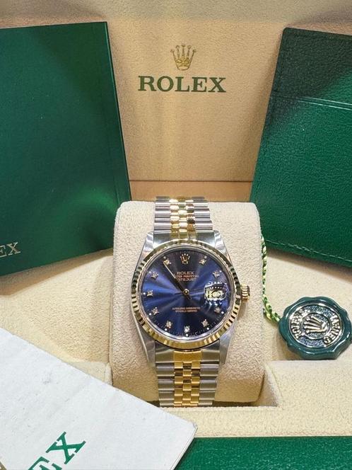 Rolex datejust 36mm yellow gold/steel blue diamond dial, Sieraden, Tassen en Uiterlijk, Horloges | Heren, Zo goed als nieuw, Polshorloge