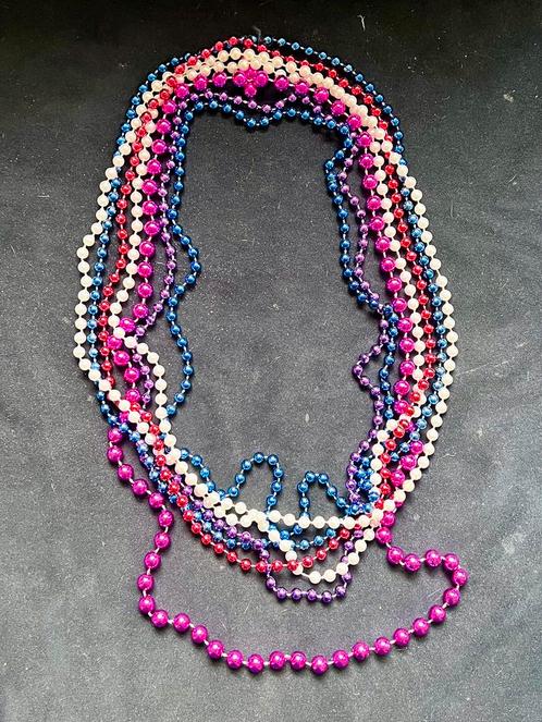 Mardi Gras Kralen Bundel — 7 Strengen!, Sieraden, Tassen en Uiterlijk, Kettingen, Zo goed als nieuw, Zilver, Ophalen of Verzenden