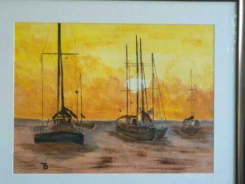 Schilderij boten IJsselmeer Uitdam gesigneerd TB avondzon, Antiek en Kunst, Kunst | Schilderijen | Klassiek, Ophalen