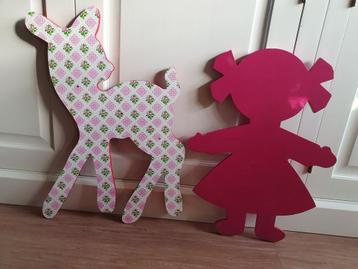 Houten slaapkamer wanddecoratie set babykamer Hert & Meisje beschikbaar voor biedingen