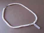 Mooie halsketting - witte parels met strass hanger en kralen, Verzenden, Zo goed als nieuw, Wit, Met strass