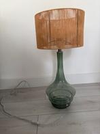 Groene Glazen Tafellamp met Rotan Kap - Prachtig!, Huis en Inrichting, Lampen | Vloerlampen, Ophalen, Zo goed als nieuw, Glas