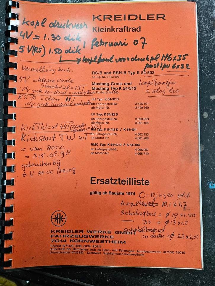 Kreidler onderdelen en werkplaats boek, Fietsen en Brommers, Brommeronderdelen | Kreidler, Zo goed als nieuw, Overige typen, Ophalen of Verzenden