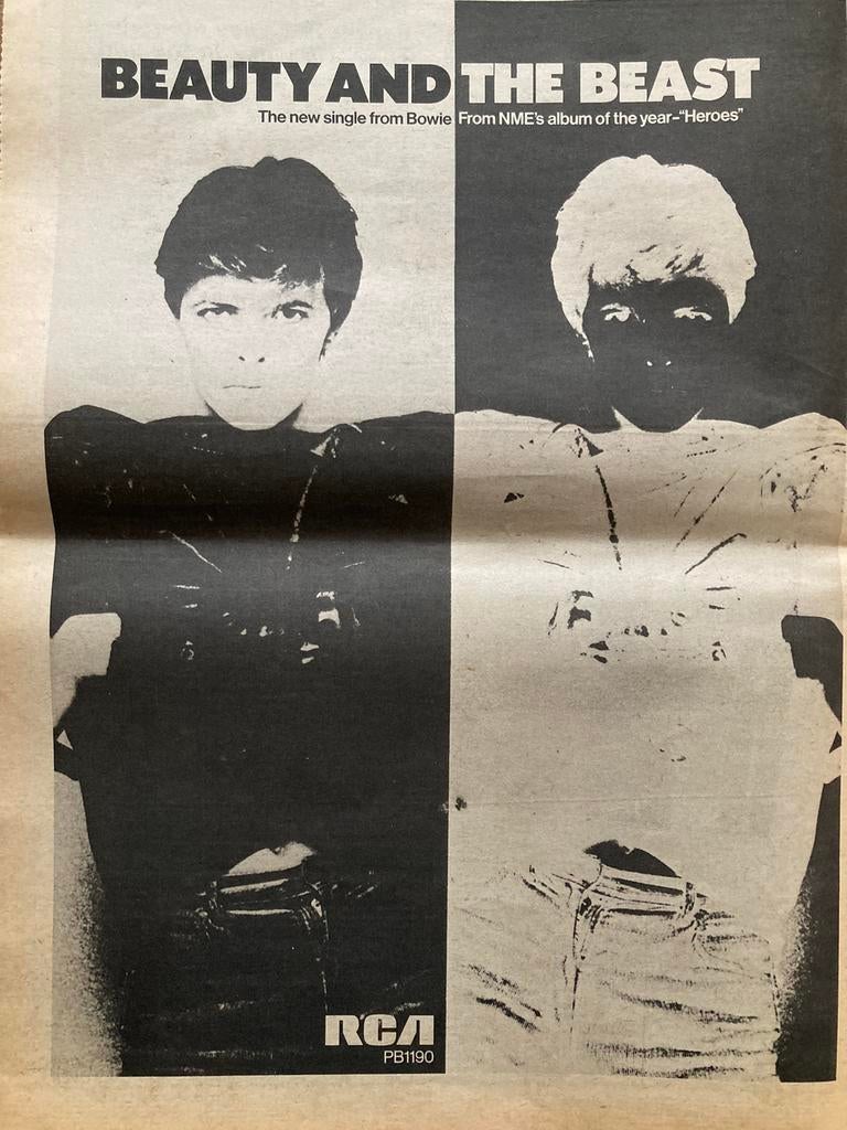 Paginagrote A3 advertentie DAVID BOWIE Beauty & Beast relea, Cd's en Dvd's, Vinyl | Pop, Ophalen of Verzenden
