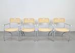 4 vintage Hilbrant riet klapstoelen Tossa mid century Italy, Huis en Inrichting, Stoelen, N, Wit, Vintage, Ophalen of Verzenden