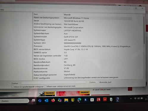 Mooie Acer swift touche screen laptop. Kleur grijs/zilver., Computers en Software, Servers, Zo goed als nieuw, Ophalen of Verzenden