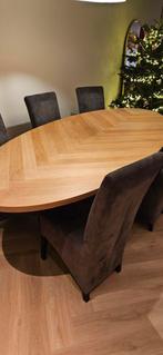 Ovale Eettafel Visgraat Design, Ophalen, 100 tot 150 cm, Eikenhout, 200 cm of meer