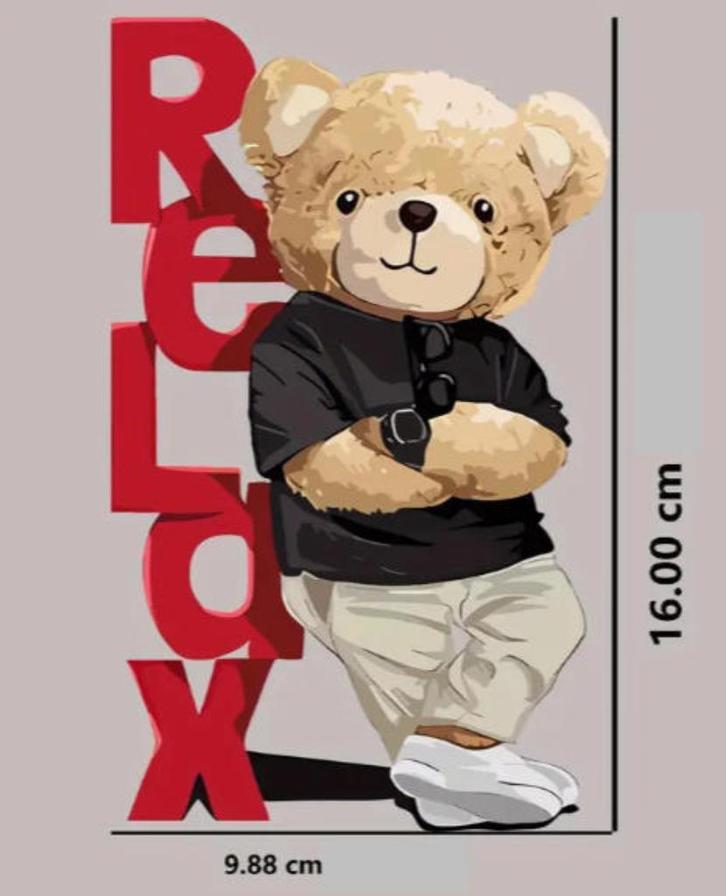 1X  Strijk print / applicaties teddybeer "RELAX", Hobby en Vrije tijd, Kledingapplicaties en Hotfix, Nieuw, Overige applicaties