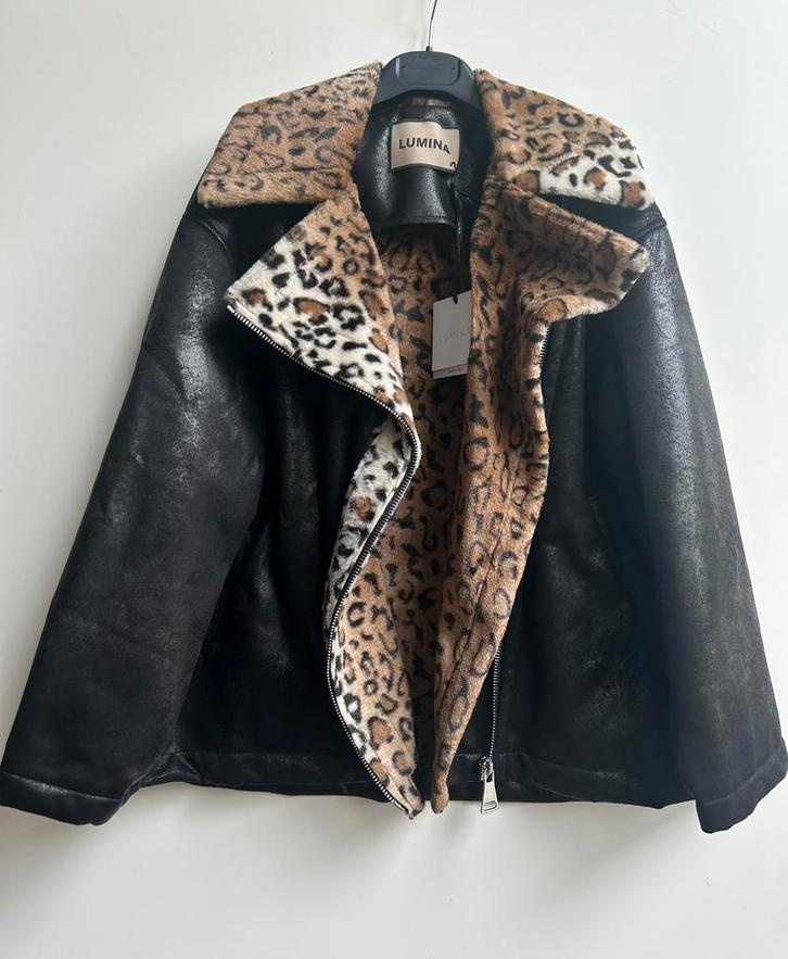 LUMINA vegan leather jas leopard bont gevoerd mt TU, Kleding | Dames, Jassen | Winter, Nieuw, Zwart, Verzenden