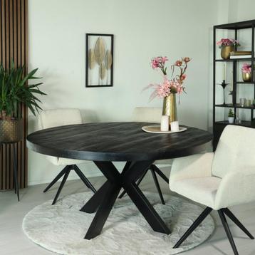 Zwarte Ronde  eettafel van mango hout. beschikbaar voor biedingen