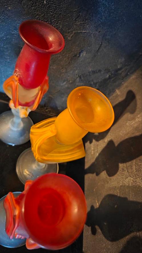Vintage Retro Glazen Vaas Kandelaren Set, Huis en Inrichting, Woonaccessoires | Vazen, Zo goed als nieuw, Oranje, Minder dan 50 cm
