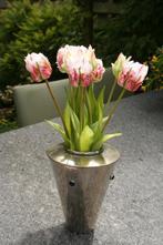 metalen vaas met donker blauwe noppen, Ophalen, Overige materialen, Gebruikt, Blauw