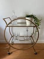 Ronde goudkleurige dranken trolley /bijzettafel, Ophalen, 50 tot 100 cm, Rond, Zo goed als nieuw