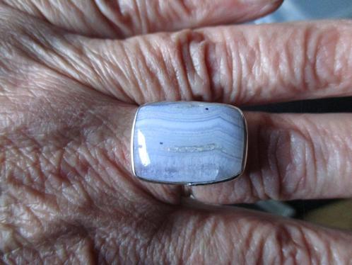 2097/ verzilverde blauwe streep agaat ringen(meerdere foto's, Sieraden, Tassen en Uiterlijk, Ringen, Nieuw, Dame, 17 tot 18, Blauw