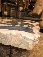 Salontafel bijzettafel versteend hout uniek zwart beige, Minder dan 45 cm, Minder dan 55 cm, Rond, Nieuw