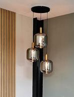 Hanglamp zwart/goud smoke glas, Huis en Inrichting, Lampen | Hanglampen, Ophalen, Zo goed als nieuw, Glas, Minder dan 50 cm