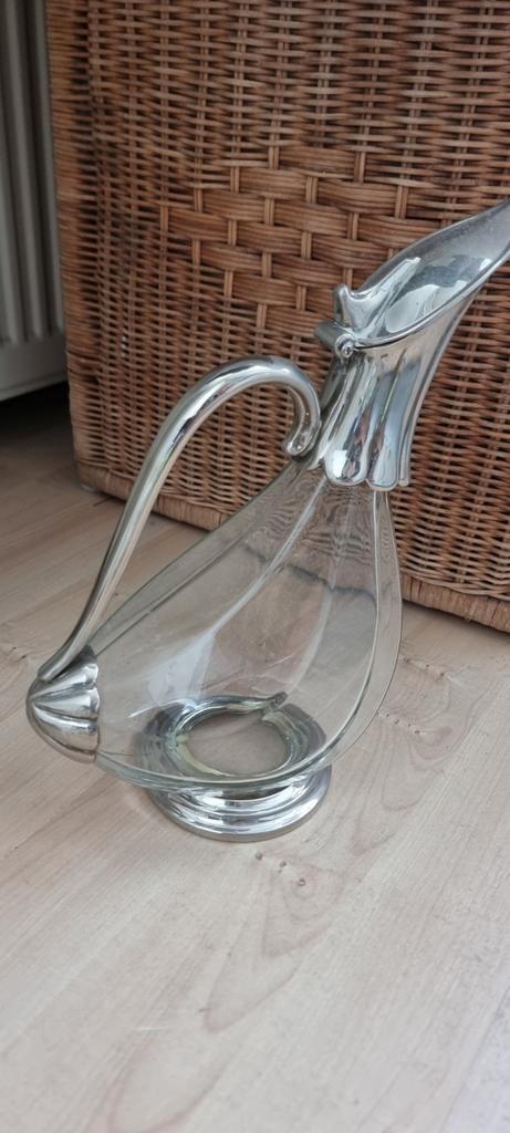 Vintage Waterkan/Wijnschenker met Zilver, Antiek en Kunst, Antiek | Glas en Kristal, Ophalen of Verzenden