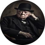 Winston Churchill portret Muurcirkel 80x80 Kunststof + Ophan, Huis en Inrichting, Woonaccessoires | Schilderijen, Tekeningen en Foto's