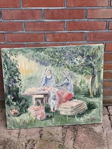 Schilderij 2 vrouwen in een boomgaard fruit appels  Tera beschikbaar voor biedingen